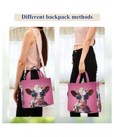 Pink Cool Cow Tote Bag Corduroy Tote Bag Women Shoulder Handbags with Etachable Shoulder Strap $16.17 Totes