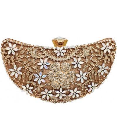 Half Moon Women Flower Evening Bags Bridal Crystal Clutch Purse Party Dinner Rhinestone Handbags (Gold) Gold $25.90 Evening Bags