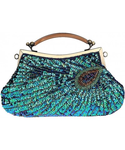 Women Fashion Clutch Purse Organizer Wallet Handbag Peacock Beaded Evening Bridesmaid Blue $16.34 Evening Bags