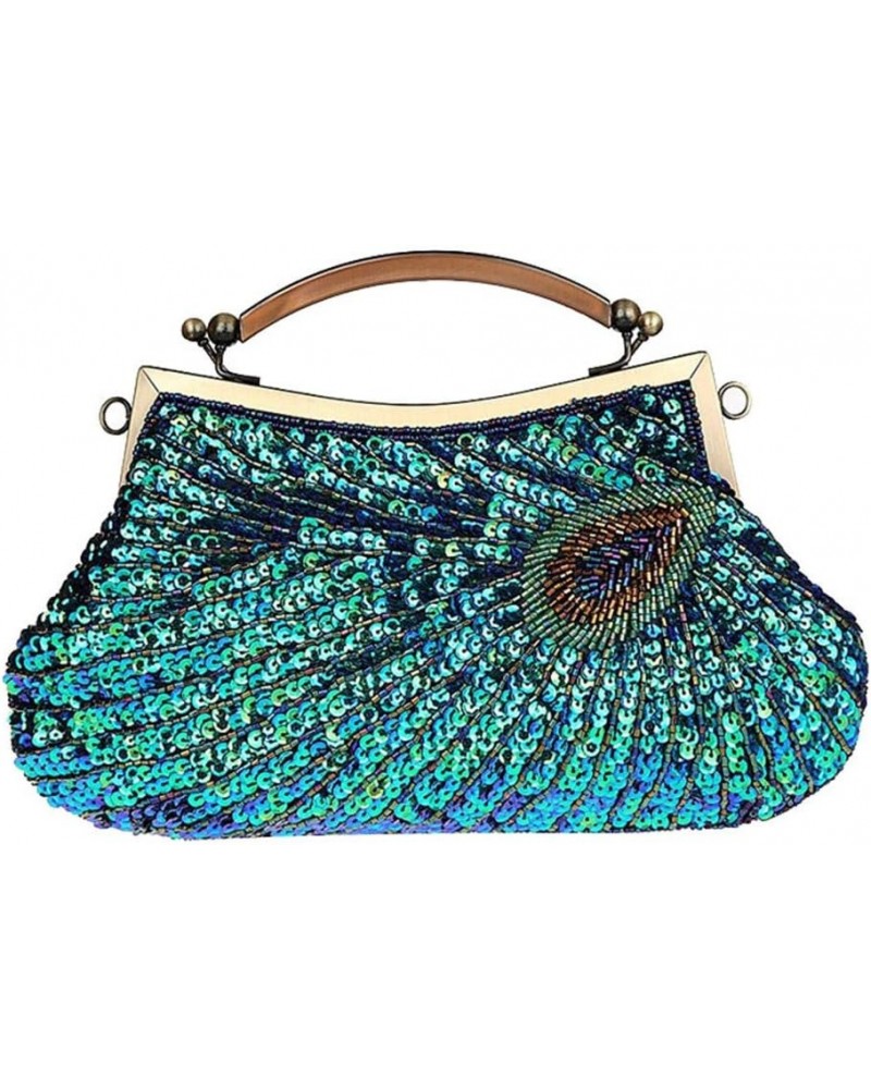 Women Fashion Clutch Purse Organizer Wallet Handbag Peacock Beaded Evening Bridesmaid Blue $16.34 Evening Bags