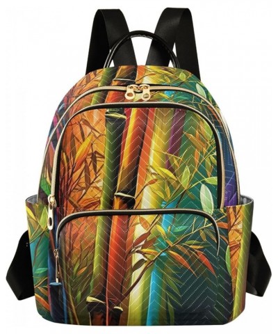 Small Fashion Backpack for Women Bamboo Rainbow Print Ladies Travel Daypack Aesthetic Shoulder Bag 11.4×6.1×14.1 IN $14.08 Ba...