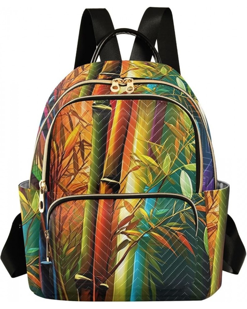 Small Fashion Backpack for Women Bamboo Rainbow Print Ladies Travel Daypack Aesthetic Shoulder Bag 11.4×6.1×14.1 IN $14.08 Ba...