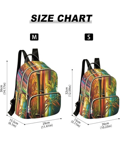 Small Fashion Backpack for Women Bamboo Rainbow Print Ladies Travel Daypack Aesthetic Shoulder Bag 11.4×6.1×14.1 IN $14.08 Ba...