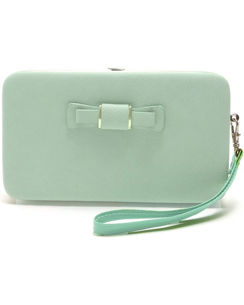 Women's Large Capacity Bowknot Wallet Long Purse Card Holder Wallet Blue Jade Green $8.84 Wallets