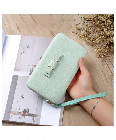 Women's Large Capacity Bowknot Wallet Long Purse Card Holder Wallet Blue Jade Green $8.84 Wallets