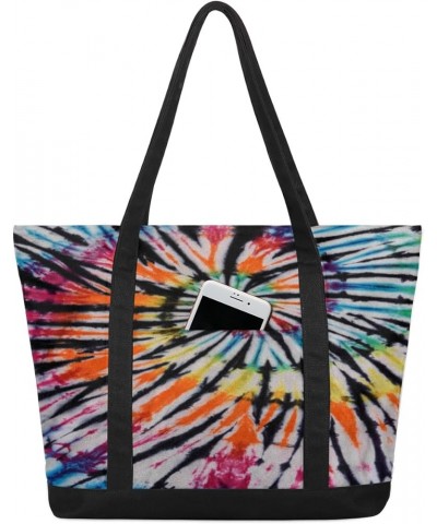 Tote Bag for Women Canvas Shoulder Bag Large Casual Handbag Lightweight Tote Bag with Zipper for Work Travel Shopping Tie Dye...