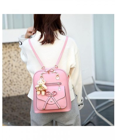 Women Backpack PU Leather Backpack Bear Charm with Adjustable Shoulder Strap-Rose red Rose Red $32.61 Backpacks