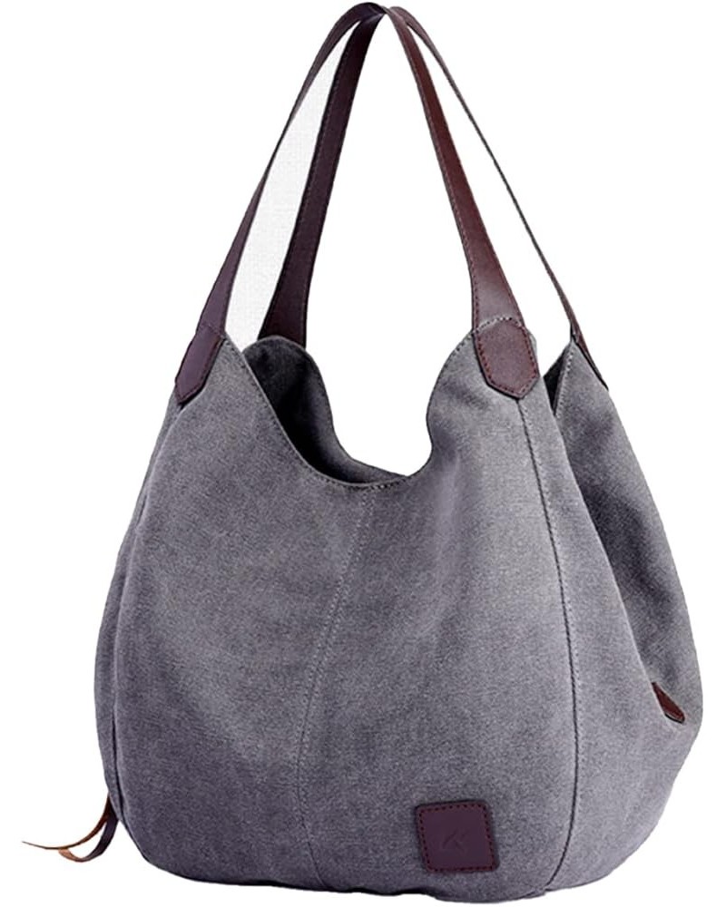 Women Canvas Hobo Purse Multi Pocket Handbags Shoulder Bags Totes Purses Grey $13.56 Totes