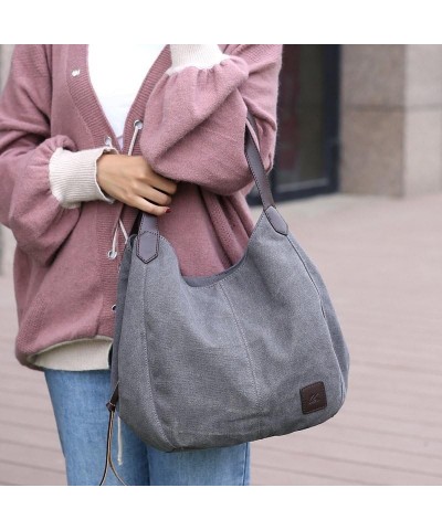 Women Canvas Hobo Purse Multi Pocket Handbags Shoulder Bags Totes Purses Grey $13.56 Totes