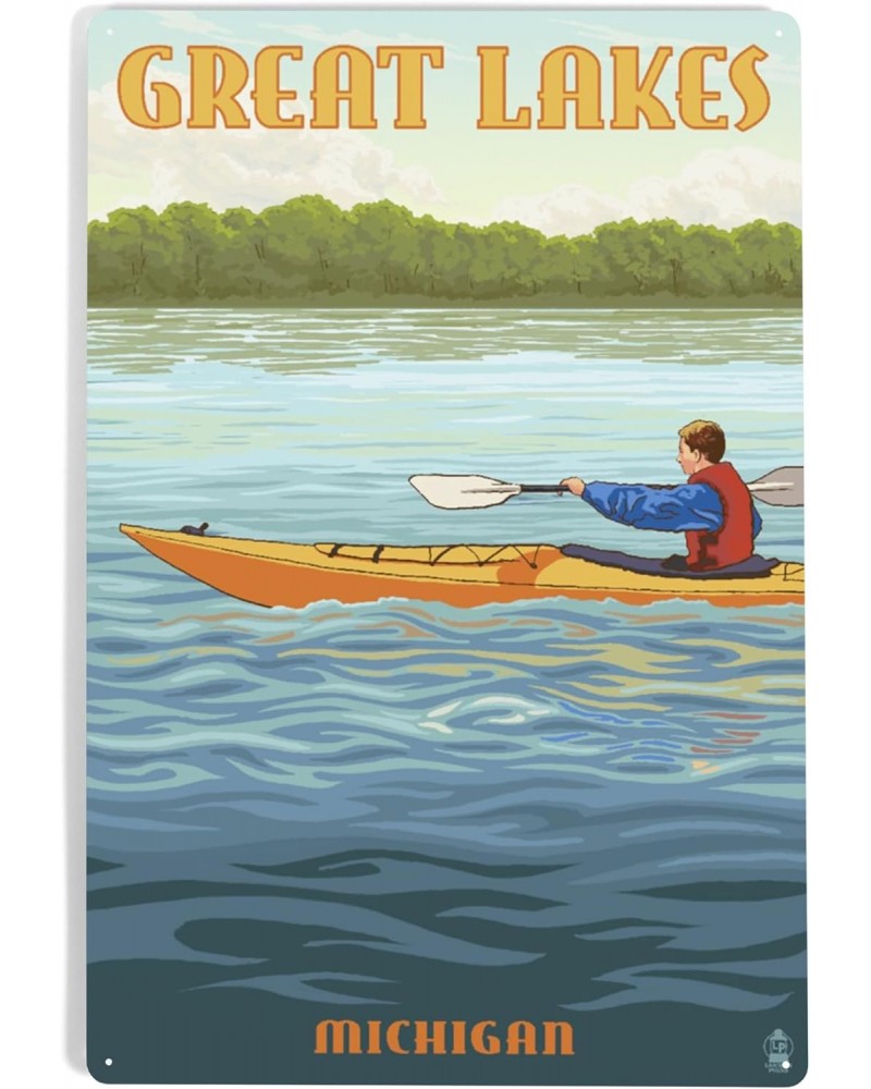 12x18 Inch Metal Sign, Great Lakes, Michigan, Kayak Scene $26.54 Totes