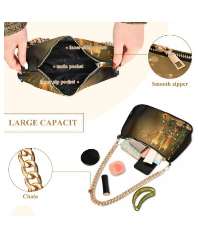 Champagne Glasses Pine Womens Shoulder Bag for Women, Girls Hobo Tote Handbag Gold Chain Crossbody Bag with Zipper Clutch Pur...