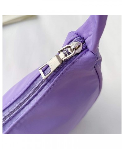 Fashion Solid Color Underarm Bag Nylon Hobos Bag Women Zipper Shoulder Bag Purple $13.17 Totes