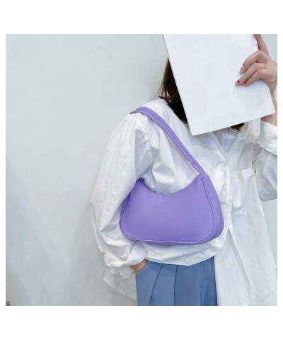 Fashion Solid Color Underarm Bag Nylon Hobos Bag Women Zipper Shoulder Bag Purple $13.17 Totes