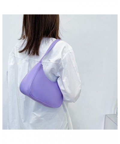 Fashion Solid Color Underarm Bag Nylon Hobos Bag Women Zipper Shoulder Bag Purple $13.17 Totes