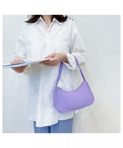 Fashion Solid Color Underarm Bag Nylon Hobos Bag Women Zipper Shoulder Bag Purple $13.17 Totes