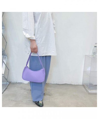 Fashion Solid Color Underarm Bag Nylon Hobos Bag Women Zipper Shoulder Bag Purple $13.17 Totes