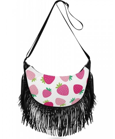 Cute Pink Strawberry Crossbody Bag for Women Fringe Shoulder Bag with Adjustable Strap $12.69 Crossbody Bags