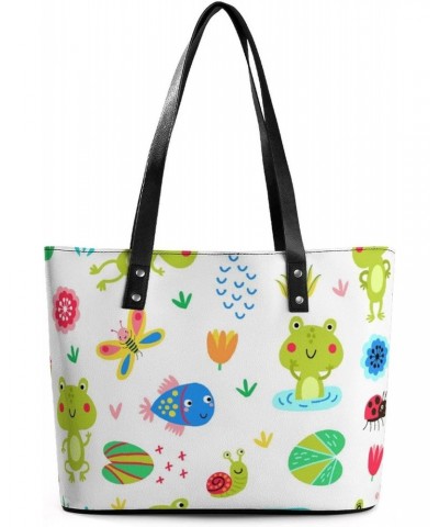 Womens Handbag Frog And Butterfly And Flowers Pattern Leather Tote Bag Top Handle Satchel Bags For Lady $15.40 Totes