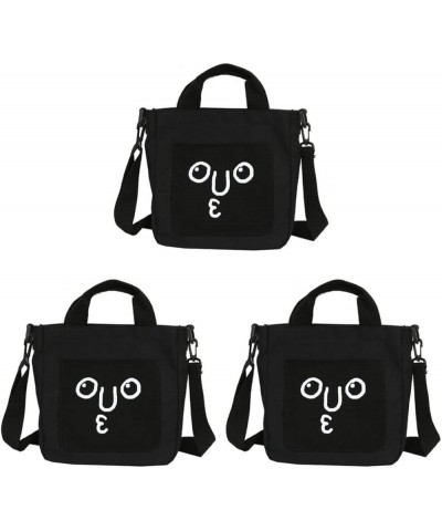 2pcs Zipper Crossbody Canvas Adjustable Cartoon Handbags Face Women's Shoulder Tote Lovely Bag Blackx3pcs $18.12 Totes