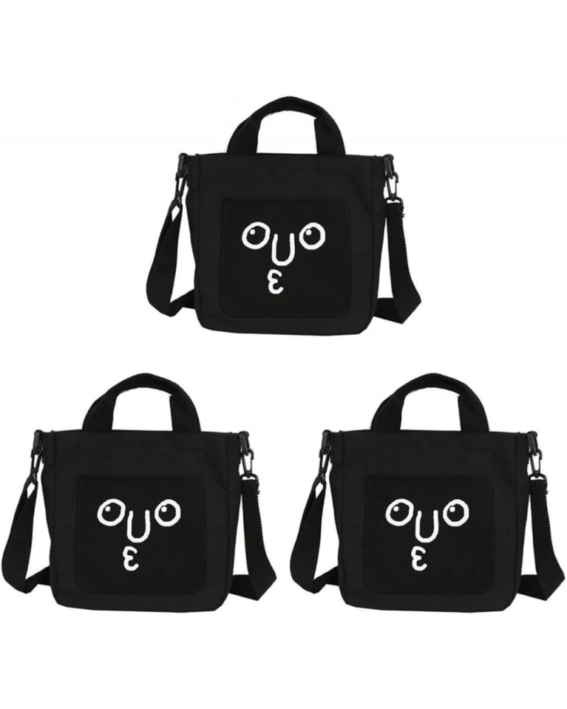 2pcs Zipper Crossbody Canvas Adjustable Cartoon Handbags Face Women's Shoulder Tote Lovely Bag Blackx3pcs $18.12 Totes