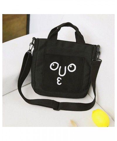 2pcs Zipper Crossbody Canvas Adjustable Cartoon Handbags Face Women's Shoulder Tote Lovely Bag Blackx3pcs $18.12 Totes