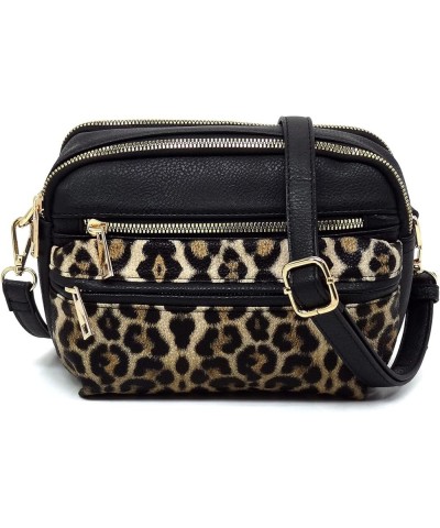 Fashion Multi Pocket Womens Crossbody Bag Cow Flower Leopard Purse Black Leopard $16.56 Crossbody Bags