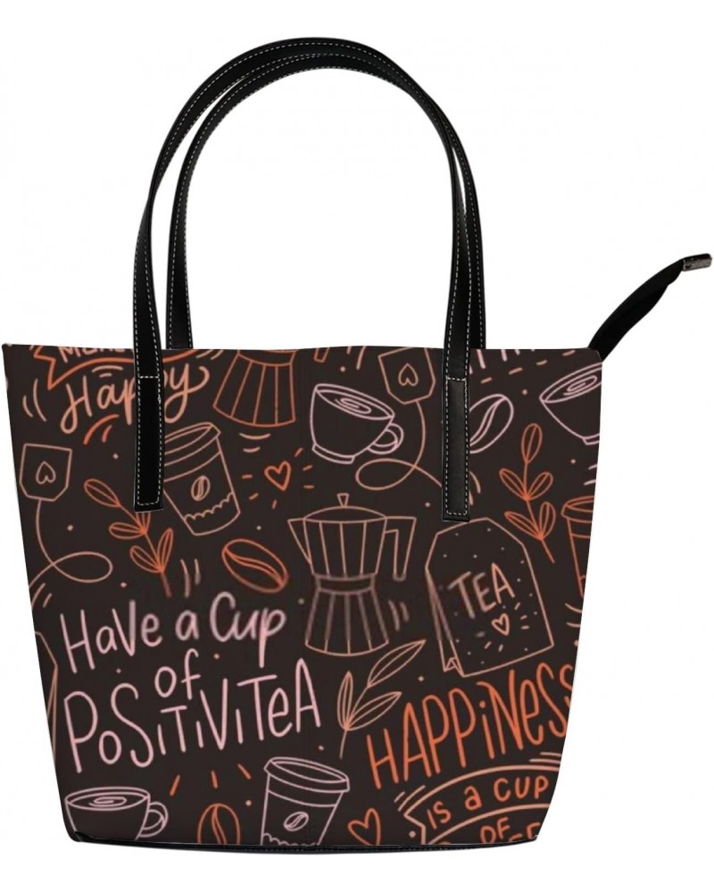 Shoulder Bag Tote Bags for Women Coffee Doodle Leather Shopper Work Handbags Large Casual Bag $27.13 Totes