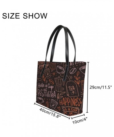 Shoulder Bag Tote Bags for Women Coffee Doodle Leather Shopper Work Handbags Large Casual Bag $27.13 Totes