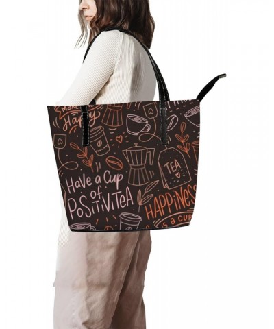 Shoulder Bag Tote Bags for Women Coffee Doodle Leather Shopper Work Handbags Large Casual Bag $27.13 Totes