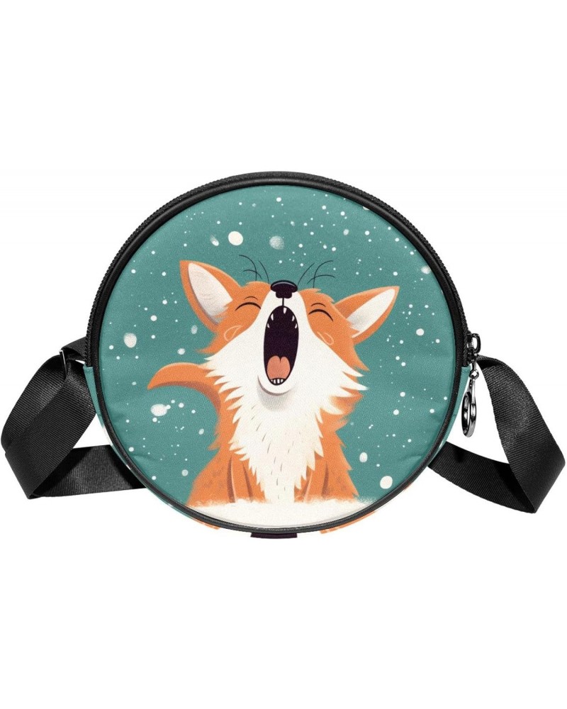 Small Round Crossbody Bag Shoulder Bag Handbag Purse, winter pattern fox cartoon $11.51 Crossbody Bags