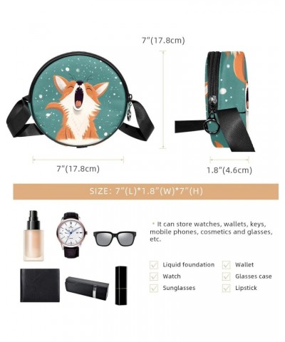 Small Round Crossbody Bag Shoulder Bag Handbag Purse, winter pattern fox cartoon $11.51 Crossbody Bags