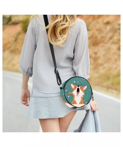 Small Round Crossbody Bag Shoulder Bag Handbag Purse, winter pattern fox cartoon $11.51 Crossbody Bags