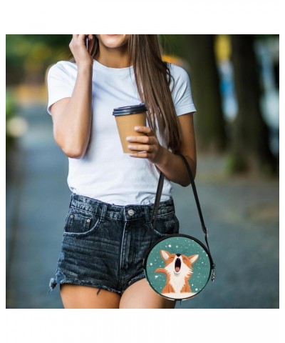 Small Round Crossbody Bag Shoulder Bag Handbag Purse, winter pattern fox cartoon $11.51 Crossbody Bags