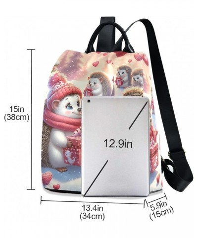 Cats and Blue House Backpack Purse for Women Anti Theft Back Zipper Fashion Casual Travel Bag Winter Hedgehogs $22.94 Backpacks