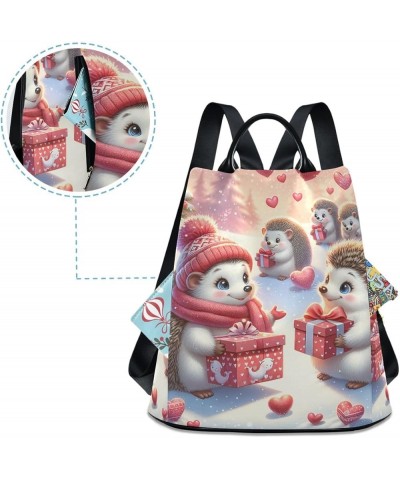 Cats and Blue House Backpack Purse for Women Anti Theft Back Zipper Fashion Casual Travel Bag Winter Hedgehogs $22.94 Backpacks