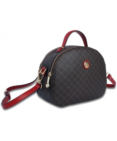 ST-20503-R Beatrice Dome Double Entry Signature Designer Brown Canvas With Red Leather Trim Small Crossbody Bag Top Handle Ha...