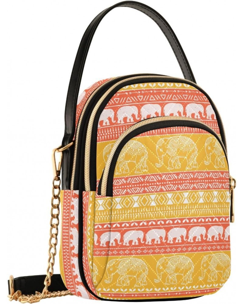 Traditional Tribal Elephant Crossbody Bags for Women Quilted Shoulder Bag Handbag with Chain Strap Trendy Cross Body Cell Pho...