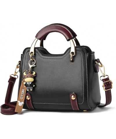 Women's Leather Handbag Small Color Block Crossbody Bag Fashion Patchwork Top Handle Satchel Shoulder Tote Bags Black $17.63 ...