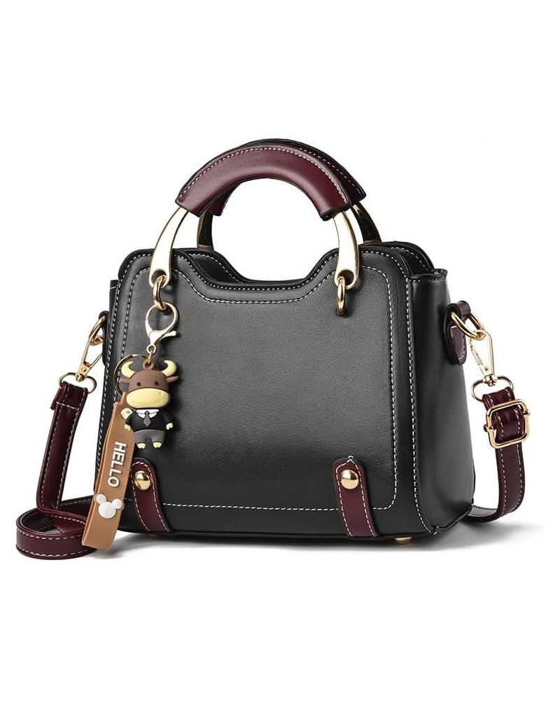 Women's Leather Handbag Small Color Block Crossbody Bag Fashion Patchwork Top Handle Satchel Shoulder Tote Bags Black $17.63 ...