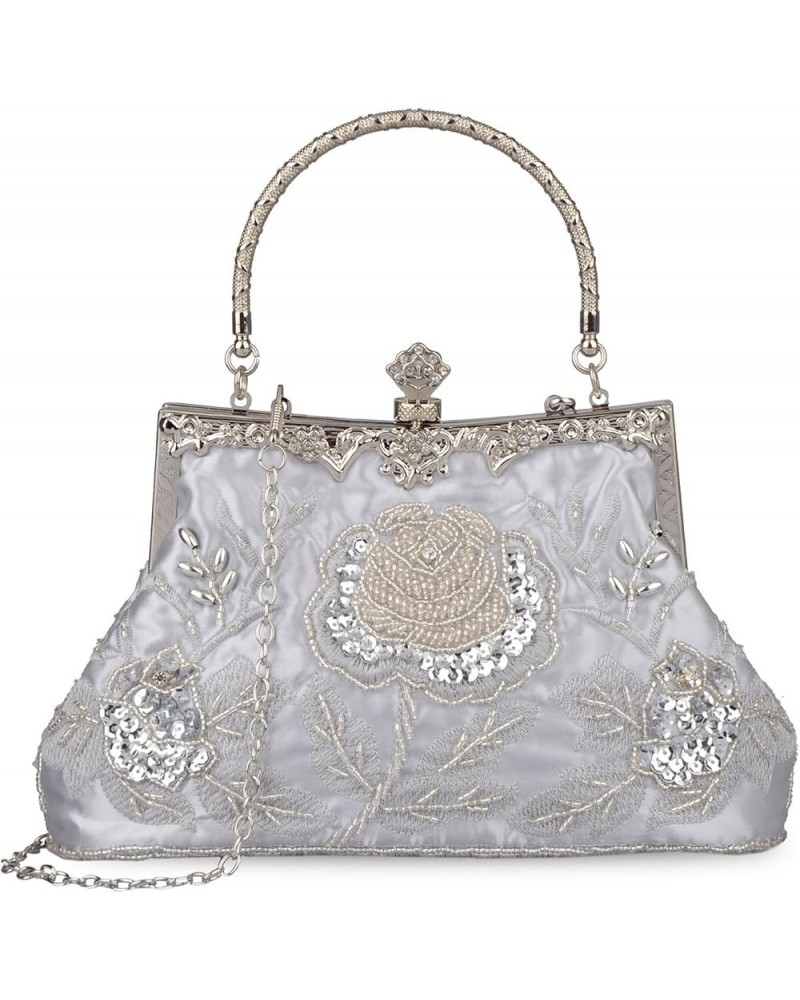 Wedding Clutch Purses for Women Sequin Purse Beaded Bags Silver $15.75 Evening Bags