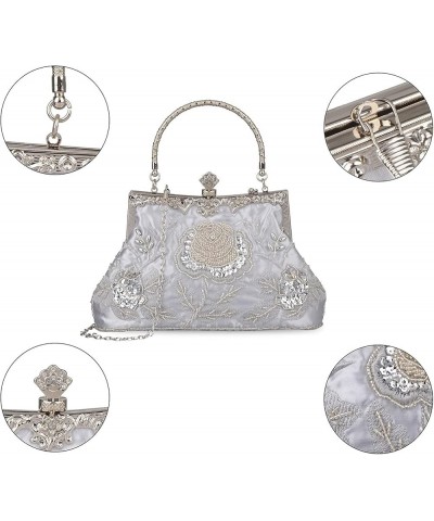 Wedding Clutch Purses for Women Sequin Purse Beaded Bags Silver $15.75 Evening Bags