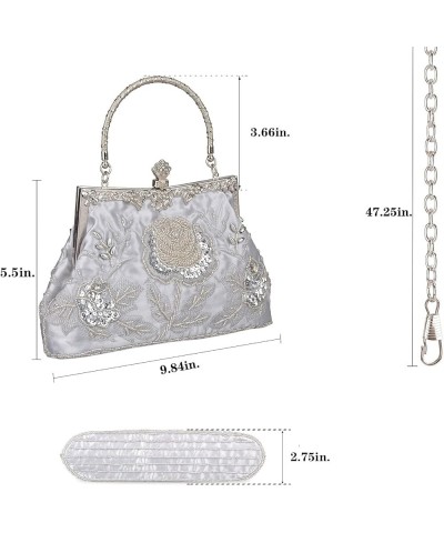 Wedding Clutch Purses for Women Sequin Purse Beaded Bags Silver $15.75 Evening Bags