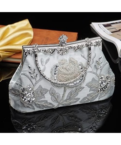 Wedding Clutch Purses for Women Sequin Purse Beaded Bags Silver $15.75 Evening Bags