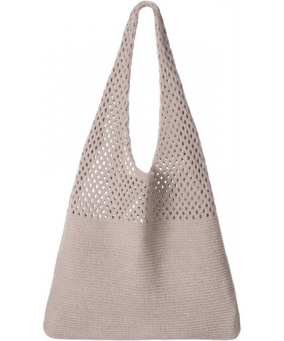 Crochet Mesh Beach Tote Bag Summer Y2K Aesthetic Knit Shoulder Bag Large Capacity Hobo Bag for Women A-khaki $15.80 Totes