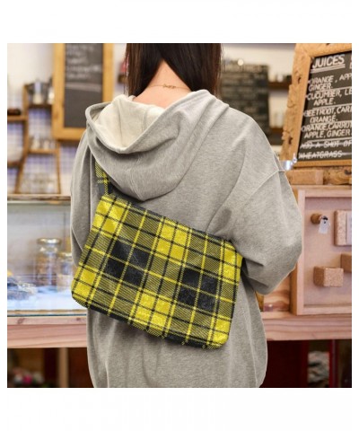 Women Boho Handbag Yellow Black Plaid Checker Underarm Bag Tote Bag Shoulder Bag Crossbody Bag Fluffy Cell Phone Purse Lady T...