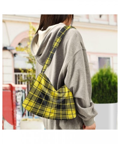 Women Boho Handbag Yellow Black Plaid Checker Underarm Bag Tote Bag Shoulder Bag Crossbody Bag Fluffy Cell Phone Purse Lady T...