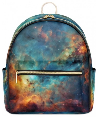 Rainbow Nebula Mini Backpack Purse for Women, Colorful Galaxy Star Small Fashion Backpack PU Leather Casual Daypack Travel Sh...