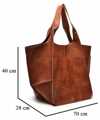 Soft Leather Tote Bag for Women Extra Large Boho Bucket Handbag Oversized Purse Shoulder Bag for Working Traveling Light Brow...