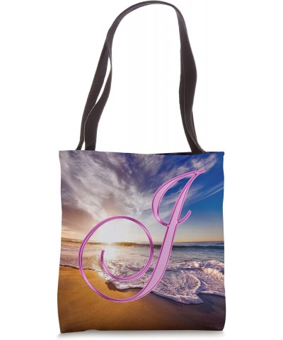 J Pink Beach Ocean Sunset Sand Wave Initial Letter Name Tote Bag $11.14 Totes