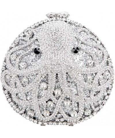 Womens Evening-Bag Chain Rhinestone Ladies Clutch-Purse Wedding Luxury-Handbag Octopus Silver $77.69 Evening Bags